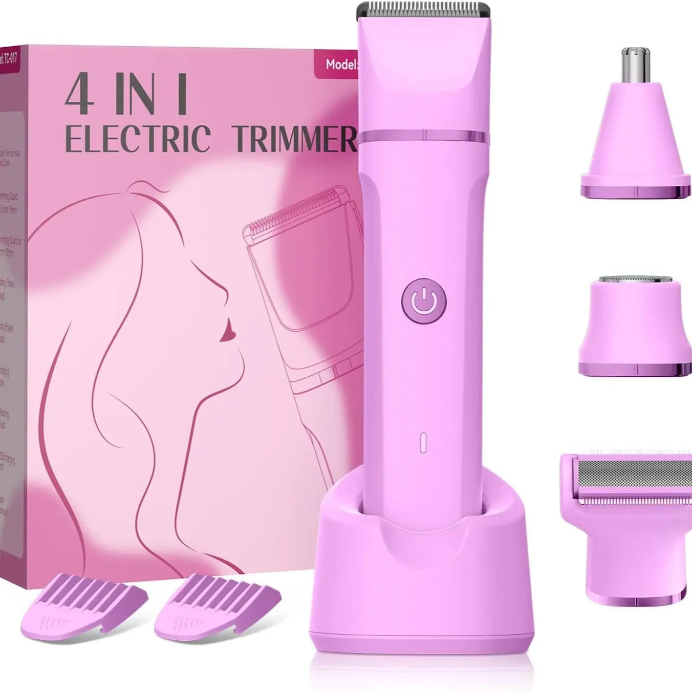 Afeitadora Eléctrica 4 en 1 para Mujer – Cuidado Corporal Completo con 4 Cabezales Intercambiables | Impermeable IPX7