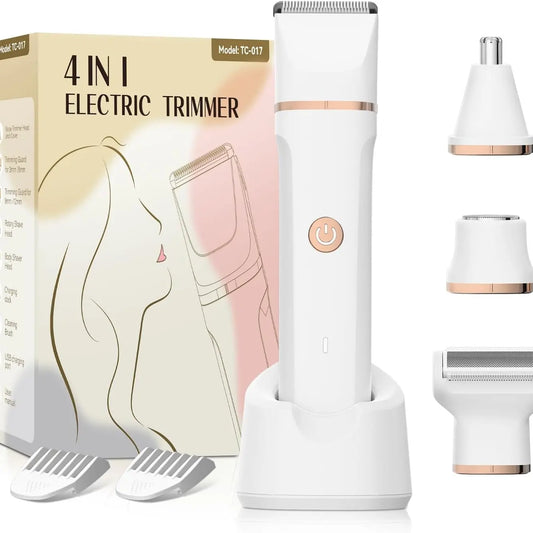 Afeitadora Eléctrica 4 en 1 para Mujer – Cuidado Corporal Completo con 4 Cabezales Intercambiables | Impermeable IPX7