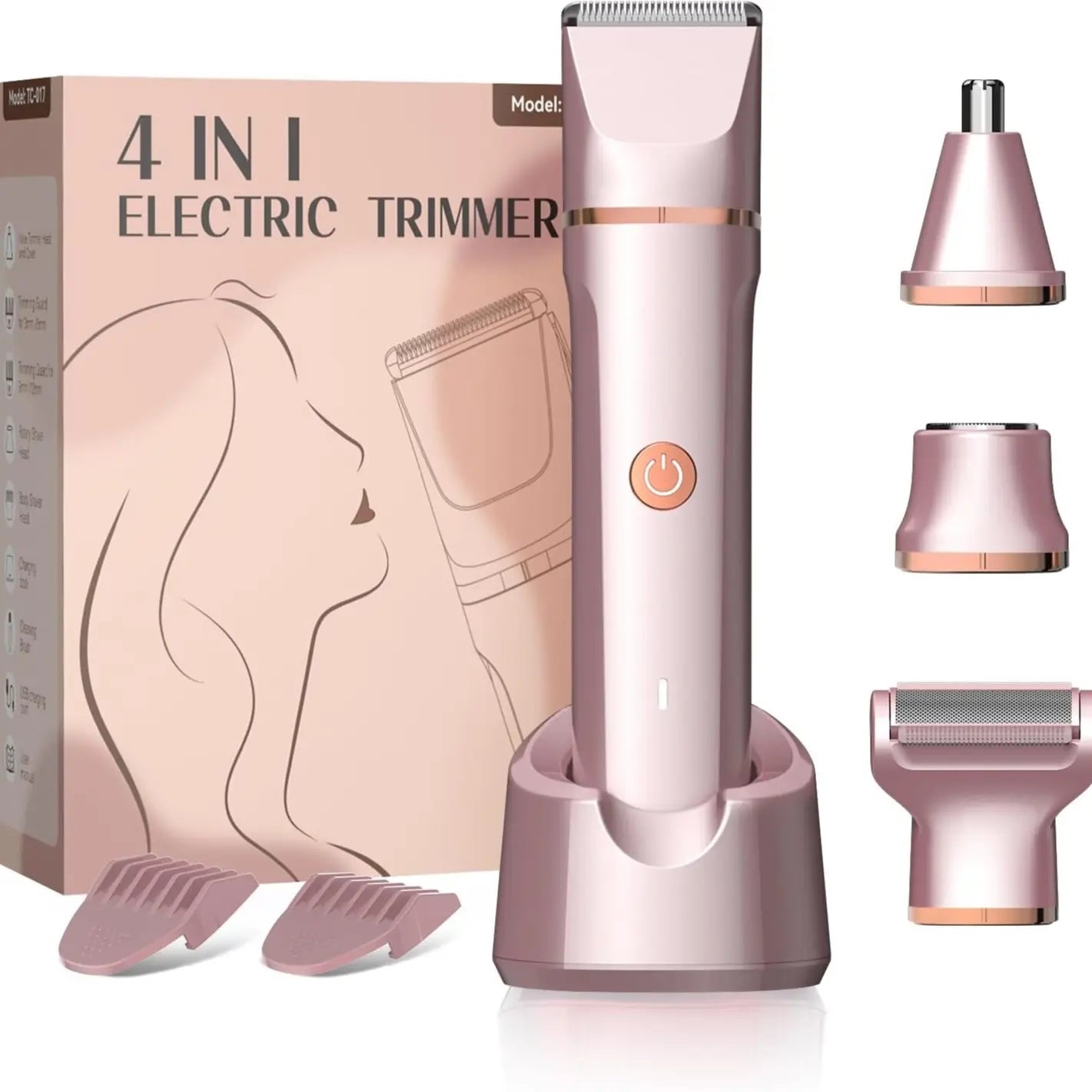 Afeitadora Eléctrica 4 en 1 para Mujer – Cuidado Corporal Completo con 4 Cabezales Intercambiables | Impermeable IPX7