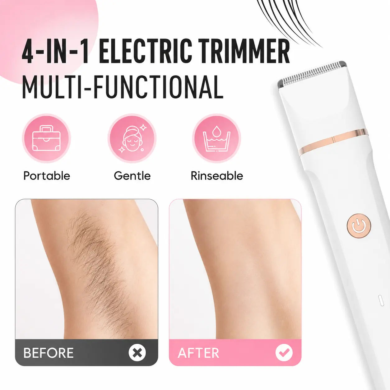 Afeitadora Eléctrica 4 en 1 para Mujer – Cuidado Corporal Completo con 4 Cabezales Intercambiables | Impermeable IPX7