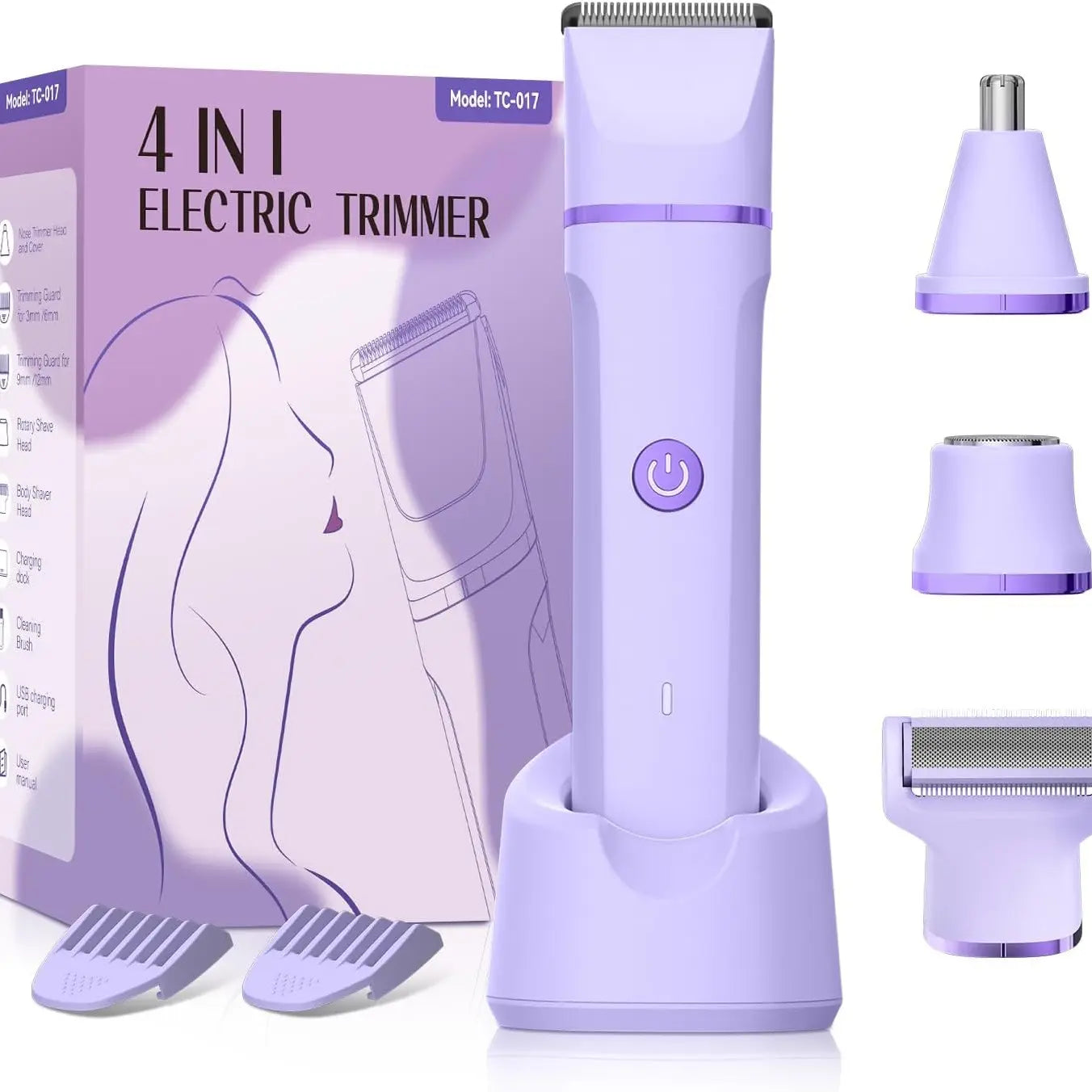 Afeitadora Eléctrica 4 en 1 para Mujer – Cuidado Corporal Completo con 4 Cabezales Intercambiables | Impermeable IPX7