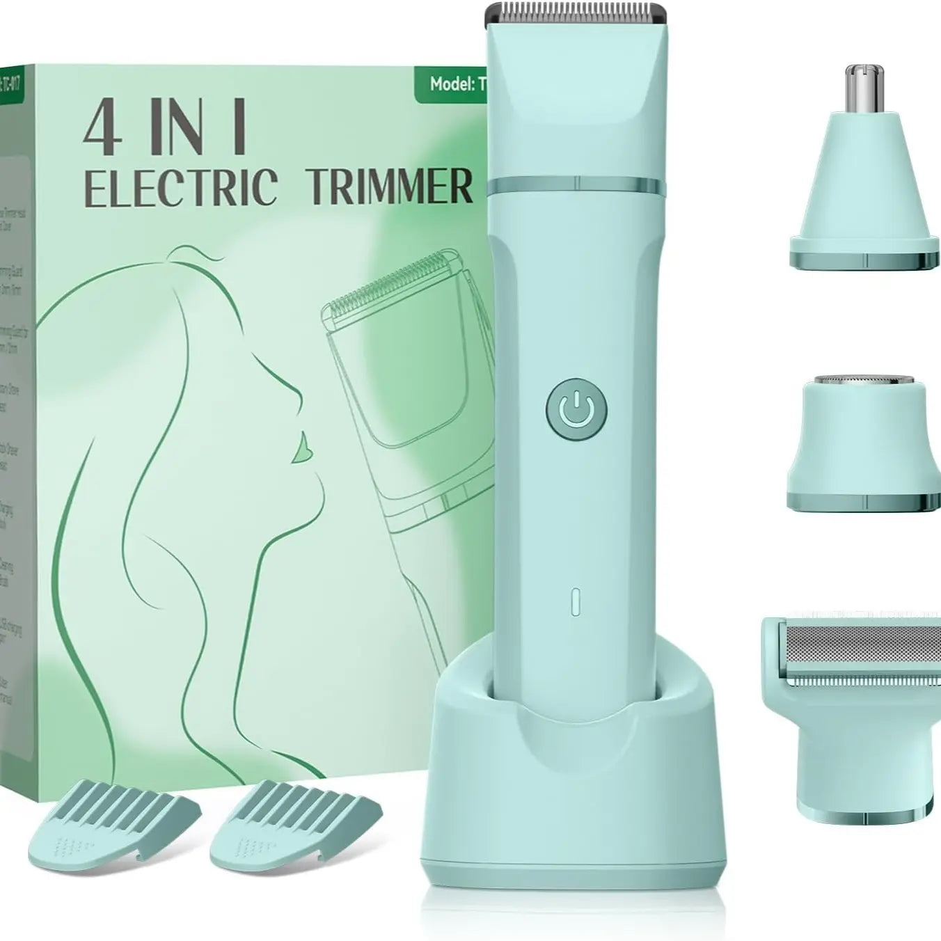 Afeitadora Eléctrica 4 en 1 para Mujer – Cuidado Corporal Completo con 4 Cabezales Intercambiables | Impermeable IPX7