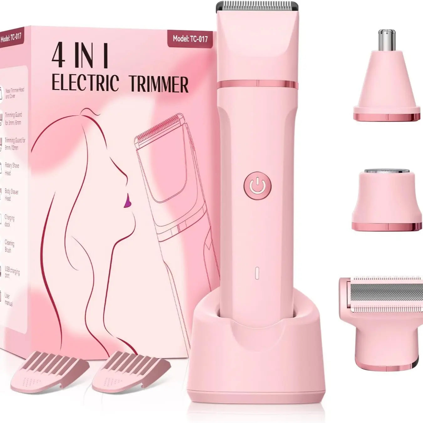 Afeitadora Eléctrica 4 en 1 para Mujer – Cuidado Corporal Completo con 4 Cabezales Intercambiables | Impermeable IPX7