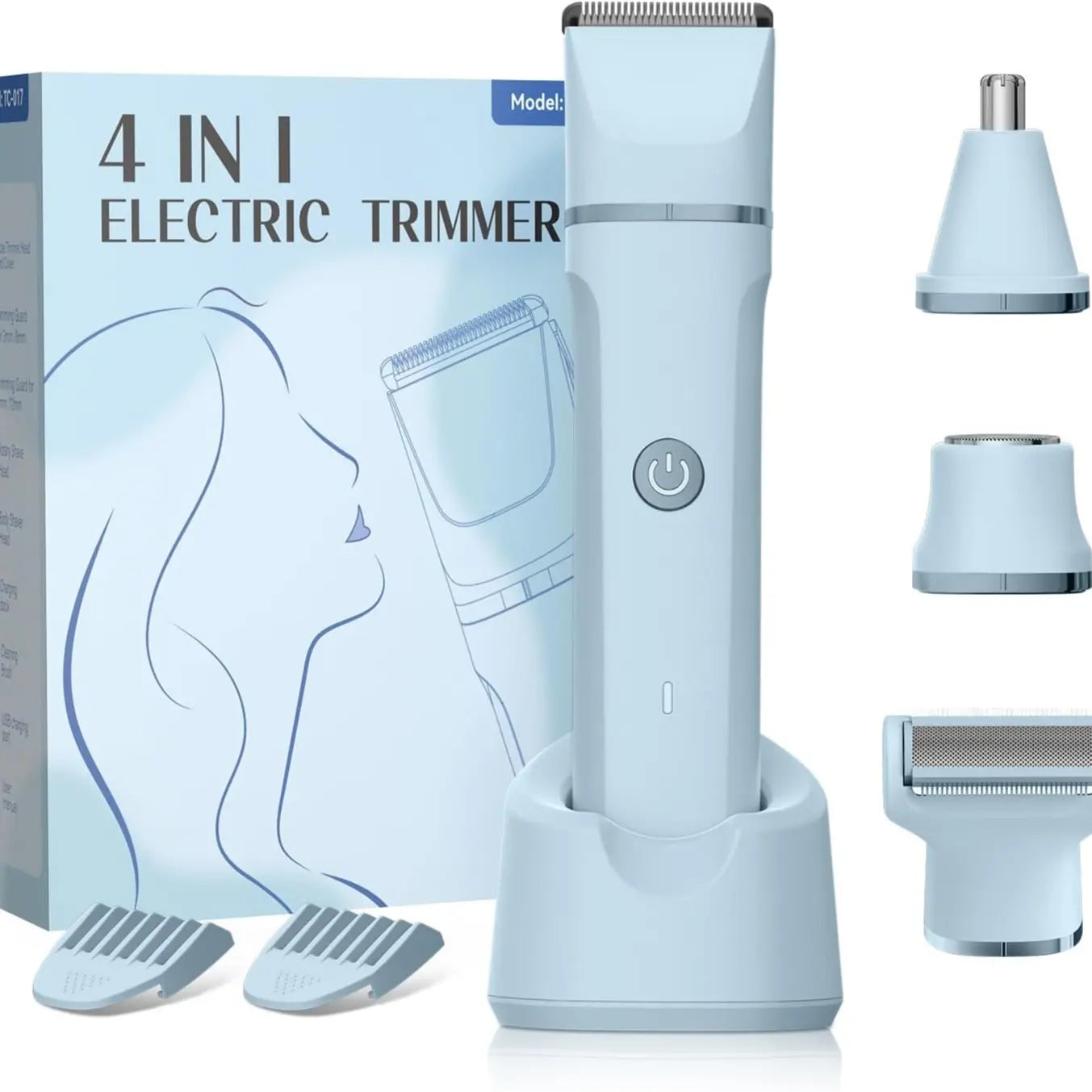 Afeitadora Eléctrica 4 en 1 para Mujer – Cuidado Corporal Completo con 4 Cabezales Intercambiables | Impermeable IPX7