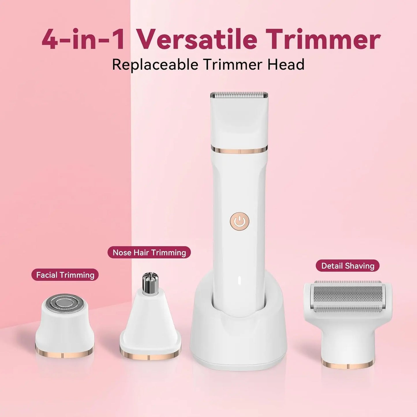 Afeitadora Eléctrica 4 en 1 para Mujer – Cuidado Corporal Completo con 4 Cabezales Intercambiables | Impermeable IPX7